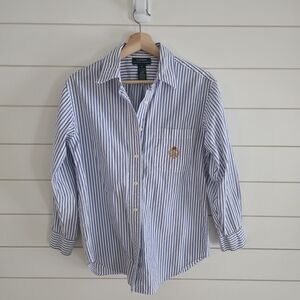 Lauren Ralph Lauren Blue and White Striped Button Down Shirt Womens 8